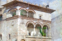 Bazzani Luigi - Un albergo romano del Quattrocento, Albergo dell’Orso. Acquarello su carta, 50 x 40 cm