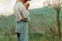 Egisto Ferroni - Il Vangatore - Tecnica: Olio su Tavola, 27 x 18 cm. Firma in basso a sinistra