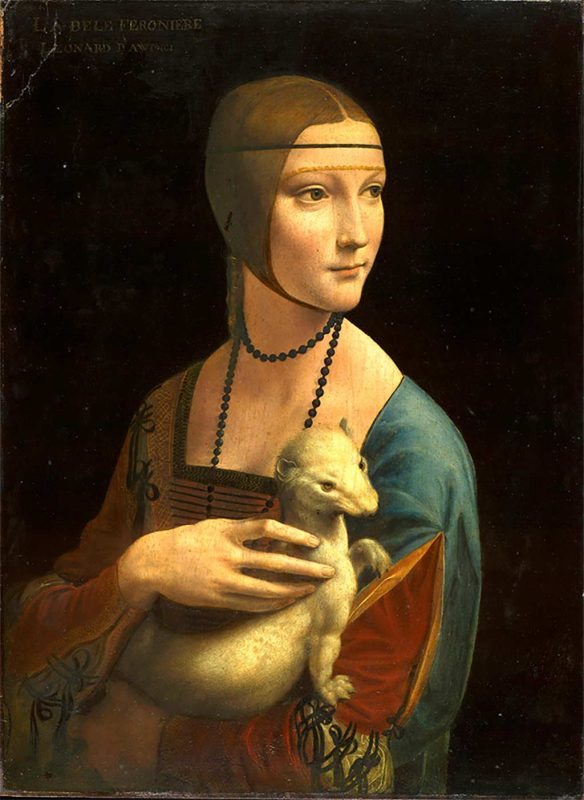 Leonardo da Vinci. La Dama con l'Ermellino, 1488 ca. Tecnica: Olio su tavola, 54.8 x 40.3 cm