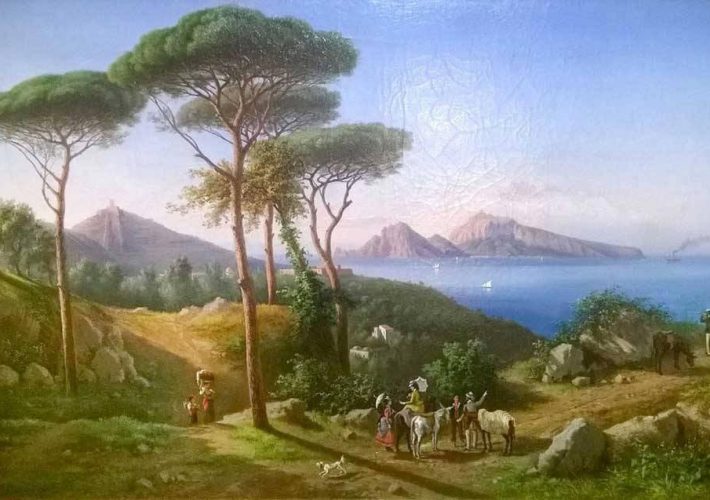 Achille Solari. Veduta di Capri da Punta Campanella - Tecnica: Olio su tela, 77,5 x 122,5 cm