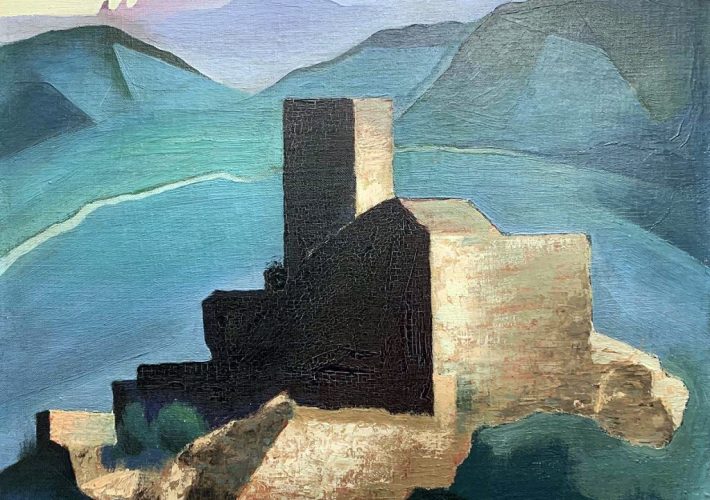 Enrico Prampolini. Paesaggio Cosmico, 1930. Tecnica: Olio su cartone telato, 40 x 50 cm .