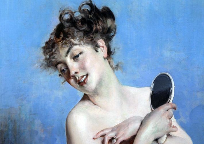 Il Piacere. Giovane donna in déshabillé (La toilette), (dettaglio) 1880