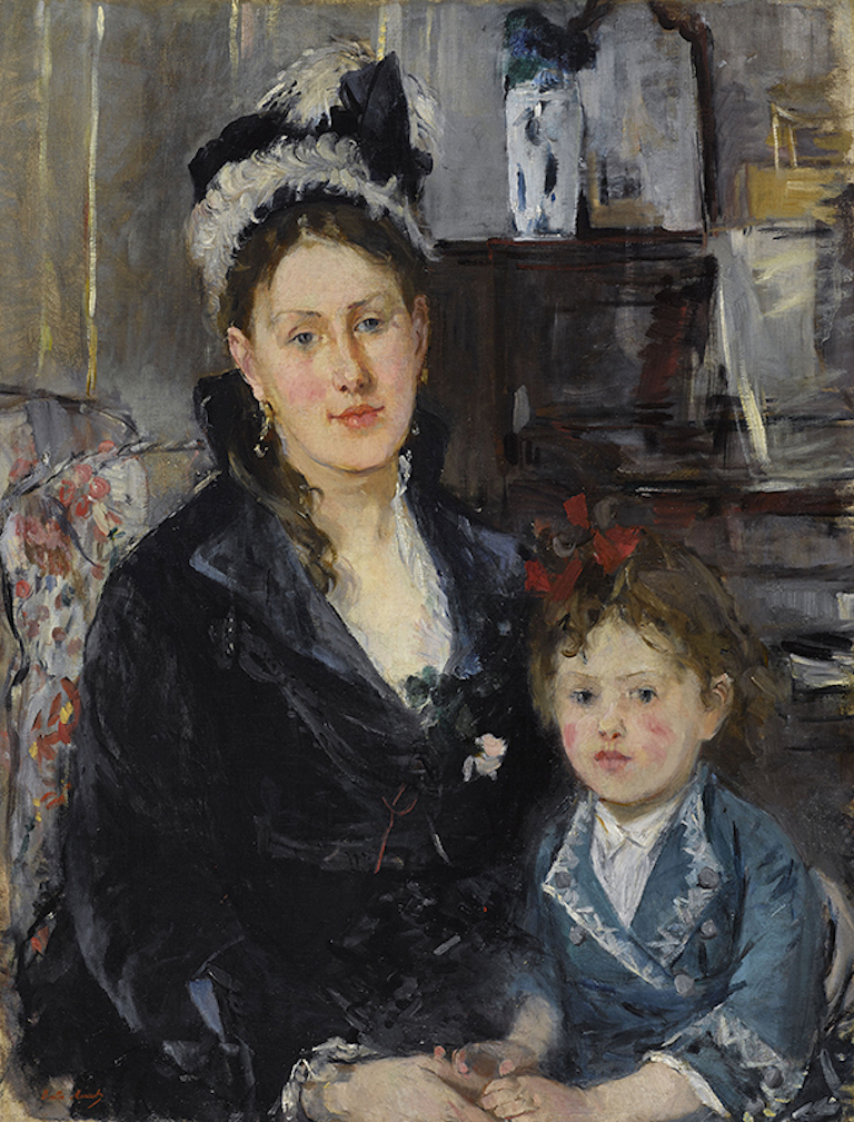Doppio ritratto in stile impressionista di una donna con sua figlia in un interno borghese.