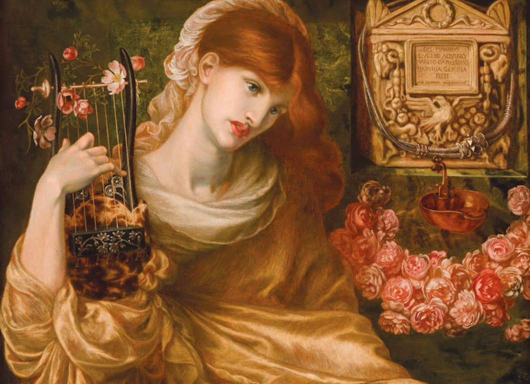 Ritratto di donna circondata da una profusione di fiori, nel più emblematico stile preraffaellita.